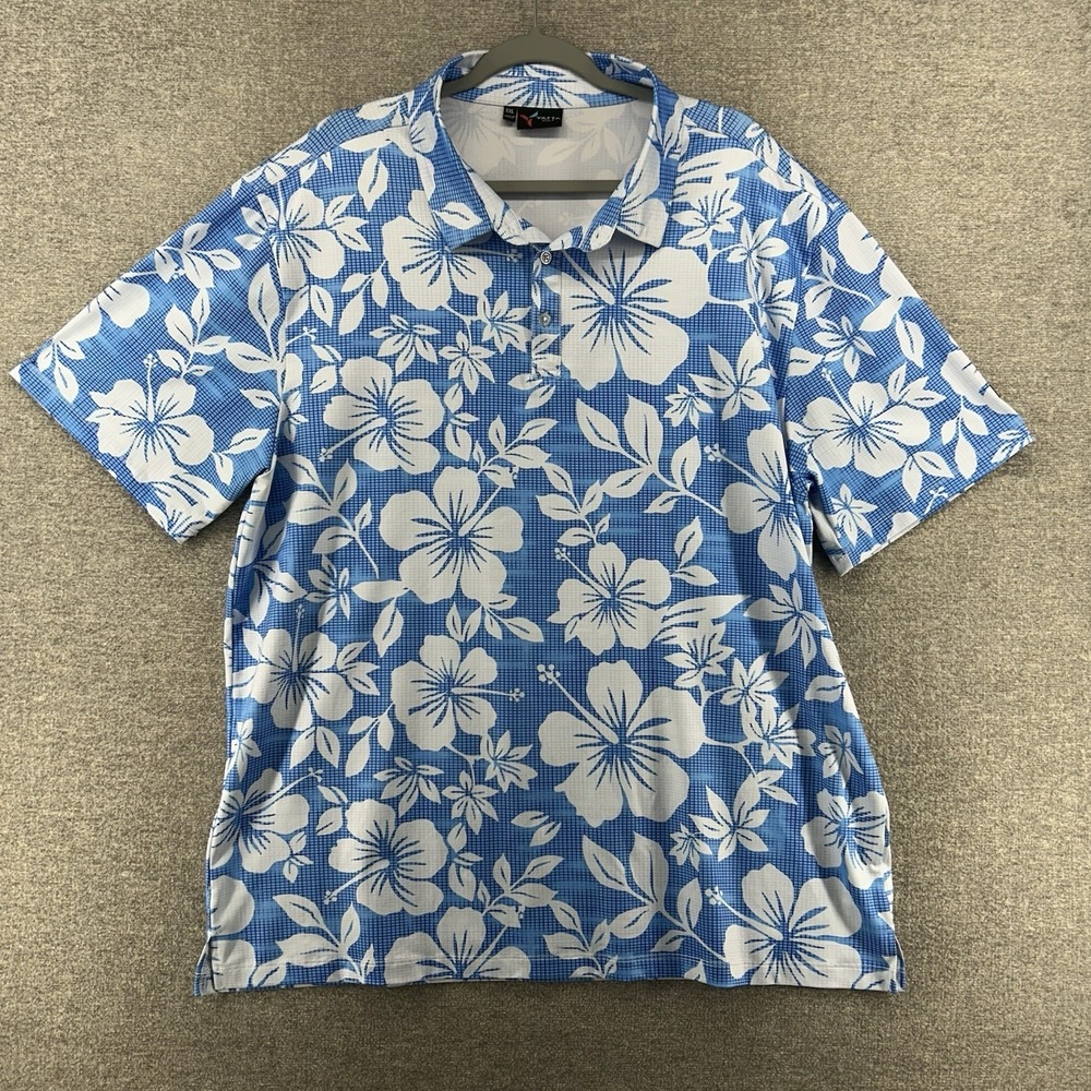 Yatta Golf Polo Shirt Men Size XXL Hawaiian Blue Floral Short Sleeve Casual